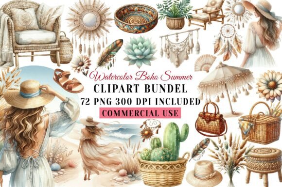 Download Watercolor Boho Summer Clipart - Boho Collection