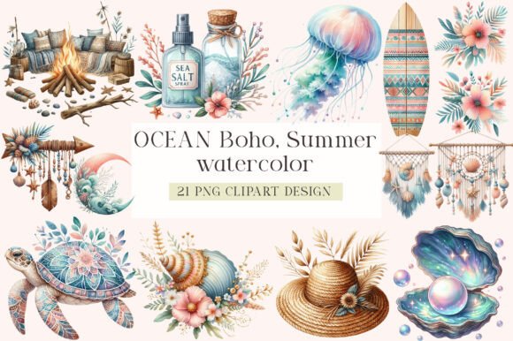 Download OCEAN Boho, Summer Clipart - Boho Collection