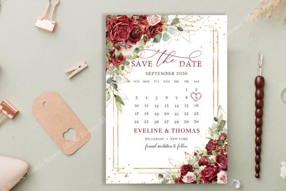Download Boho Blush Burgundy Pink Gold Save Date - Boho Collection