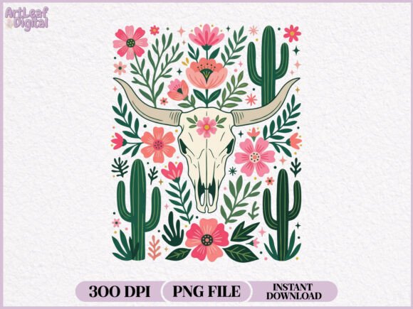 Download Western Boho Cow Skull Cactus PNG - Boho Collection